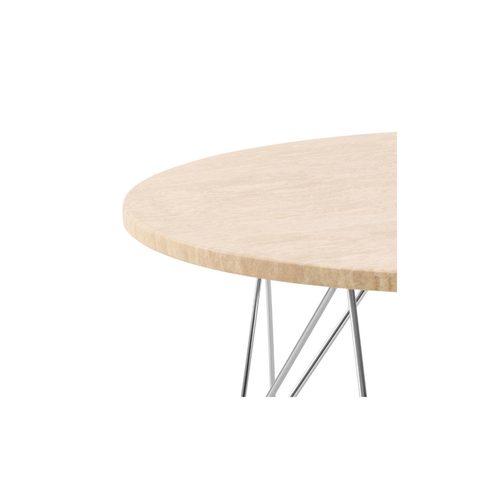 Rebellenclub Salontafel Broome - ø80 - Travertin Look Met Chrome Poten