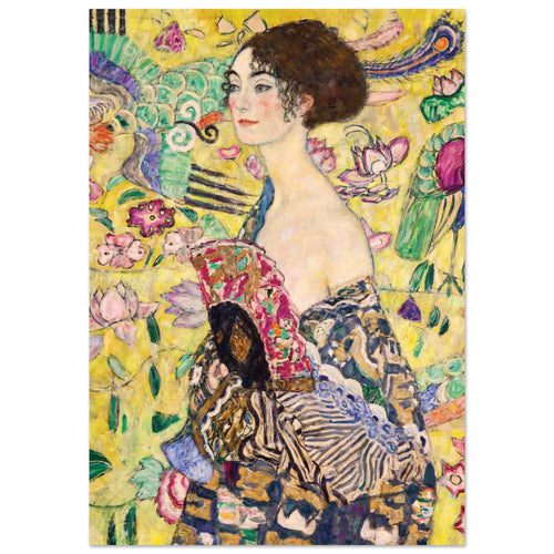 Artfulprints Poster Gustav Klimt - Lady with a fan   - 30x40 cm - Geel