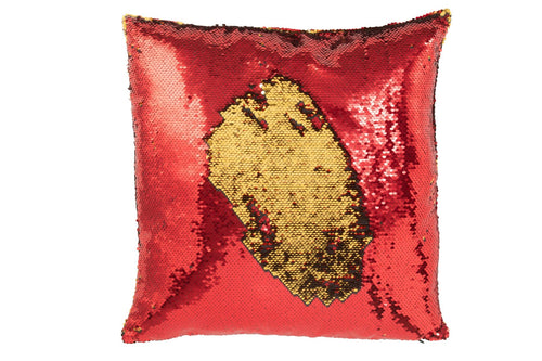 J-Line kussen Omkeerbaar Sequin - katoen/linnen - rood/goud