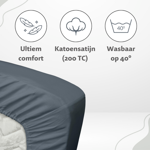 Ten Cate topper hoeslaken - 100% katoensatijn - 140x200 -  donkerblauw