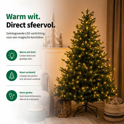 Black Box Trees Clive Kerstboom Groen - Kunstboom met Warm Witte LED's en Scharnierconstructie voor Snel Opzetten - Kerstversiering voor Binnen - H215