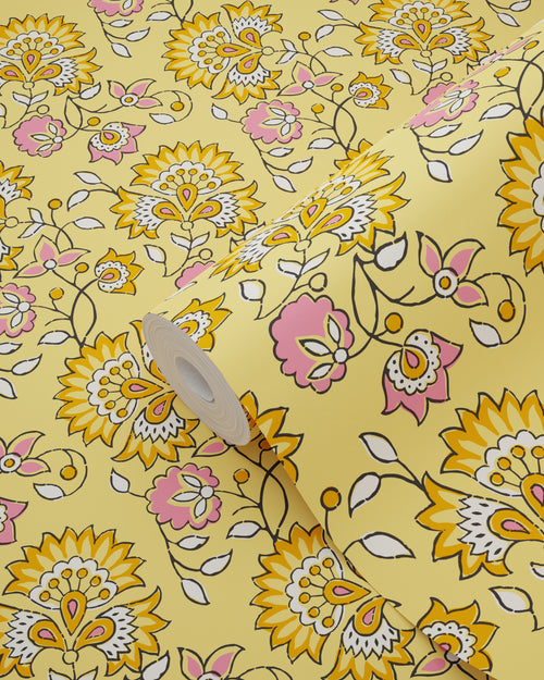 ESTAhome behang vintage bloemen geel en roze - 50 x 900 cm - 131816