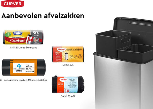 Curver Decobin Duo Prullenbak - 26L+26L - Rechthoekig - Zilver Metallic - vtwonen shop