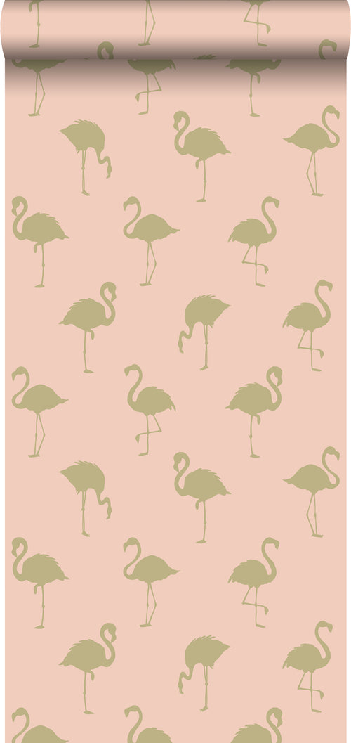 ESTAhome behang flamingo's goud en perzik roze - 0,53 x 10,05 m - 138994 - vtwonen shop