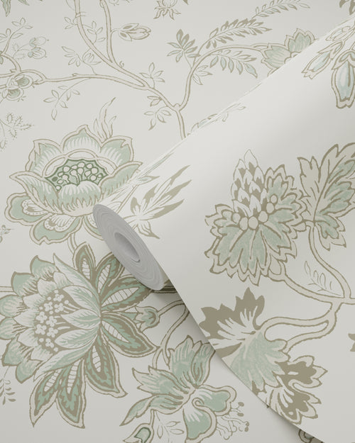 ESTAhome behang vintage bloemen crème en vergrijsd groen - 53 cm x 10.05 m - 139400