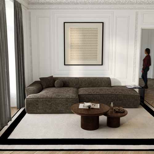 Premium Interiors - Hoekbank (links) HANA - fluweel weefsel expresso bruin 260cm