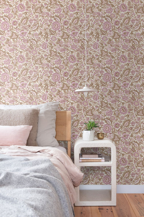 ESTAhome behang vintage bloemen bruin en paars - 50 x 900 cm - 131495 - vtwonen shop