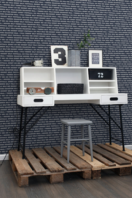 ESTAhome behang sportteksten donkerblauw - 53 cm x 10.05 m - 138830