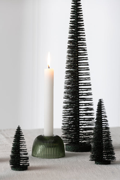 J-Line decoratie Kerstboom Glitter - kunststof - donkergroen - doos van 4