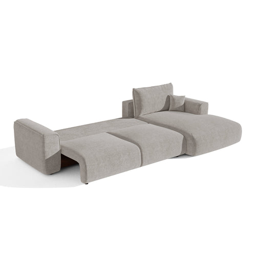 Premium Interiors - Rechthoekige hoekbank met slaapfunctie en opbergruimte COMO - bouclé-stof lichtgrijs 297cm