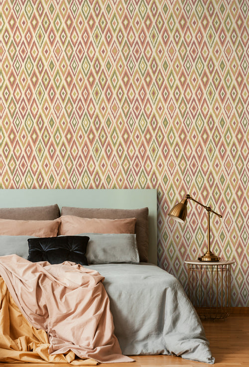 ESTAhome behang ruiten beige, paars en groen - 50 x 900 cm - 131693