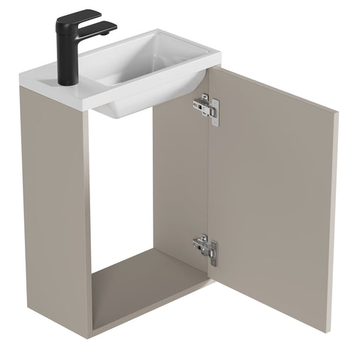 Badplaats Toiletmeubel Florence 40 x 22 cm – Beige – Fonteinmeubel met Witte Wastafel