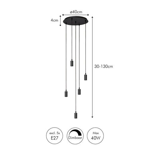 Atmooz hanglamp Sapa 5 - zwart - Ø 40 x H 130 cm - E27