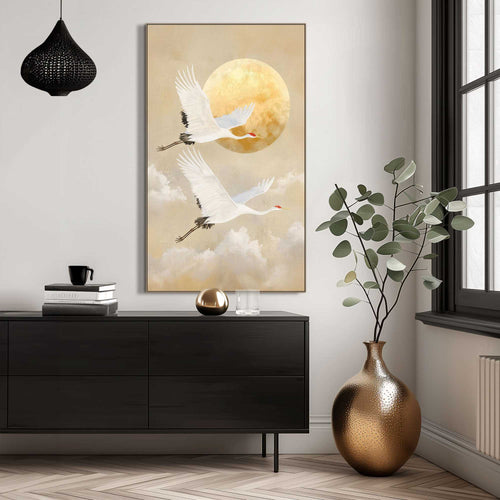 Reinders Moon Cranes art frame -  bruin - woonkamer - 118x70cm
