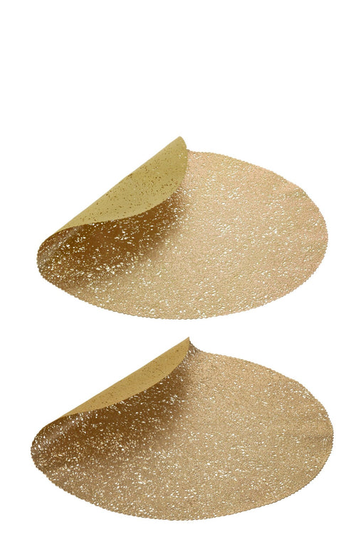 J-Line placemat Blad - kunststof - goud - 2 stuks