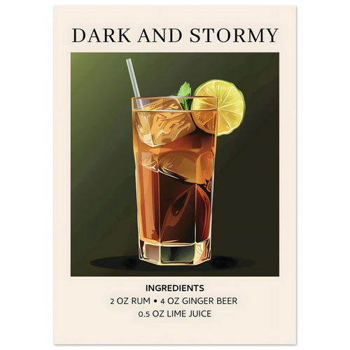 Artfulprints  Dark and Stormy cocktail - Ingrediënten   poster 50x70 cm - vtwonen shop