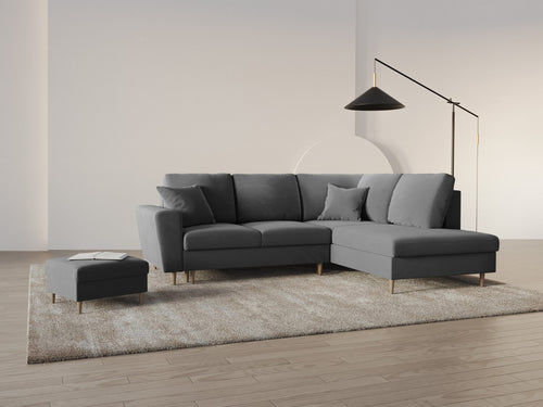 Cosmopolitan Design Converteerbare hoekbank rechts met opbergdoos Kyoto 5-zits, flueel lichtgrijs - 194x243x88cm