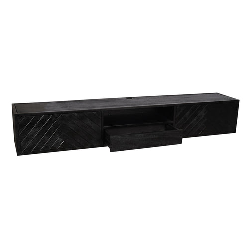 StarFurn Zwevend Tv-meubel New York - Zwart Hout - 200x35x33cm