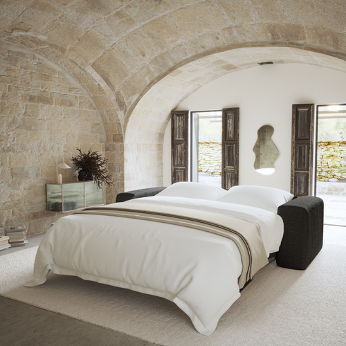 Sia Home - Dunlopillo-slaapbank 140 cm MYRA - bouclé-stof donker antraciet 214cm