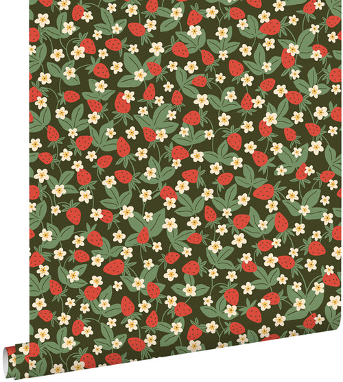ESTAhome behang aardbeien groen en rood - 50 x 900 cm - 132168