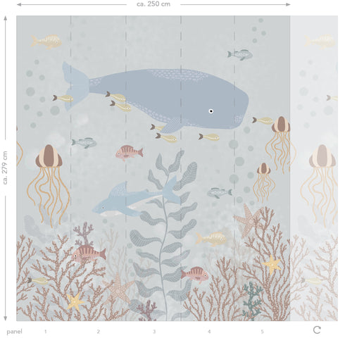 ESTAhome fotobehang onderwaterwereld vergrijsd blauw - 250 x 279 cm - 159243 - vtwonen shop