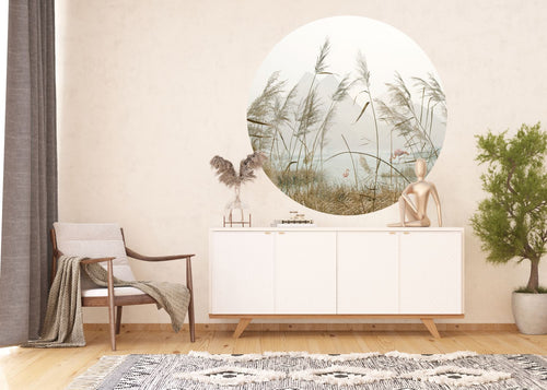 Sanders & Sanders zelfklevende behangcirkel tropisch landschap met flamingo's beige Ø 140 cm 601128