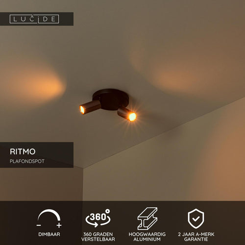 Lucide plafondspot RITMO - 2xGU10 (MR11) - Koffie