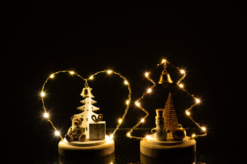 J-Line kerstdecoratie Beer + Sneeuwman Boom + Hart - hout - wit/goud - 2 stuks - LED lichtjes - vtwonen shop