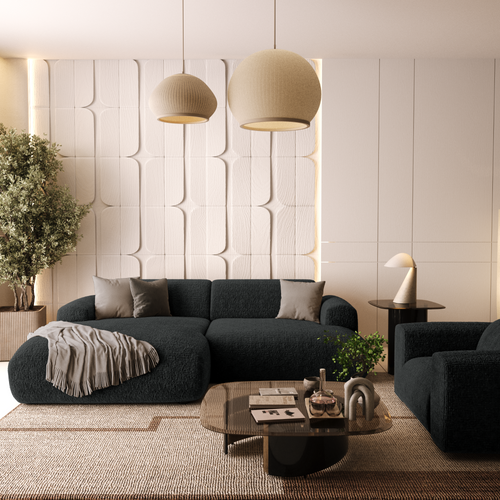 Sia Home - Linkerhoekbank MYRA - fluweel met patronen donker antraciet 266cm