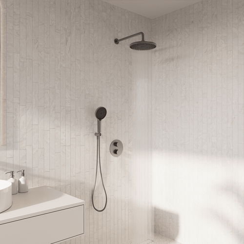 LOMAZOO inbouwdoucheset Cyra - met thermostaatkraan & ronde handdouche - gun metal