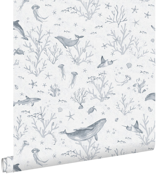 ESTAhome behang onderwaterwereld vergrijsd blauw - 50 x 900 cm - 131257 - vtwonen shop