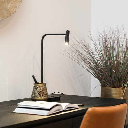Atmooz tafellamp Pomery - zwart - 36 x 12 x H 49 cm - geïntegreerde led