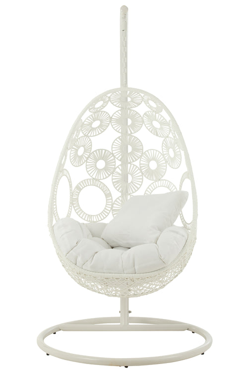 J-Line hangstoel + kussens Bula - metaal/riet - wit
