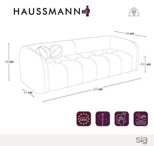Sia Home - Rechte bank HAUSSMANN - Fluweel - Kaki groen - 226cm