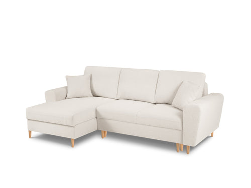 Cosmopolitan Design Uitklapbare hoekbank links met opbergdoos Kyoto 4-zits, boucle, beige - 145x241x88cm