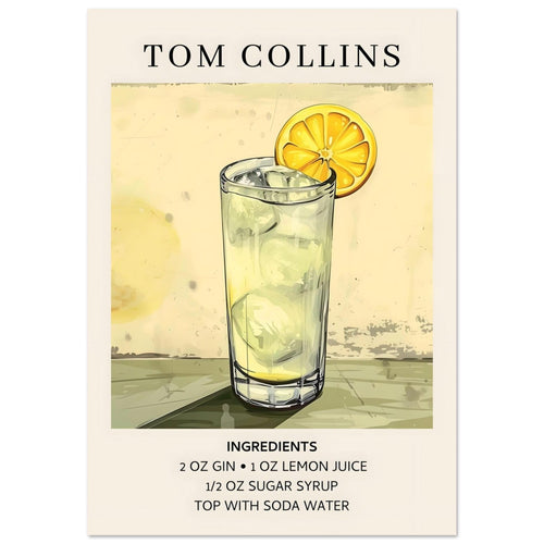Artfulprints  Tom Collins cocktail - Ingrediënten   poster 70x100 cm - vtwonen shop