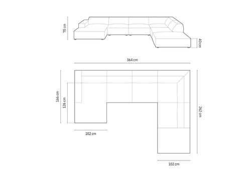 Cosmopolitan Design Panoramische hoekbank rechts Chicago 7-zits, chenille zwart - 263x375x78cm