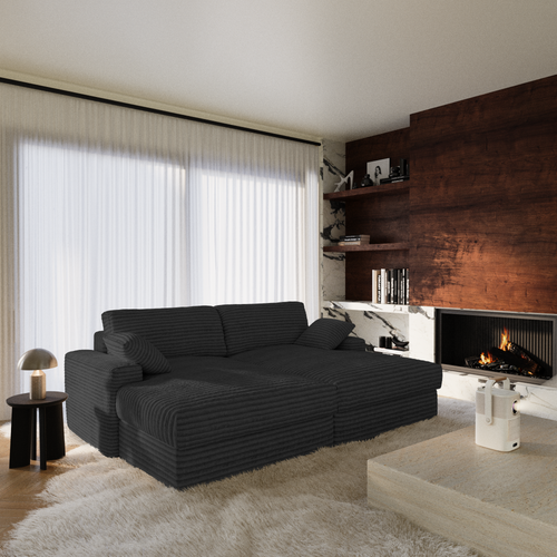 Premium Interiors - Sofa PLUM - xxl ribfluweel zwart 260cm