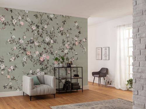 Komar fotobehang bloemen groen en roze - 350 x 250 cm - 611223 - vtwonen shop