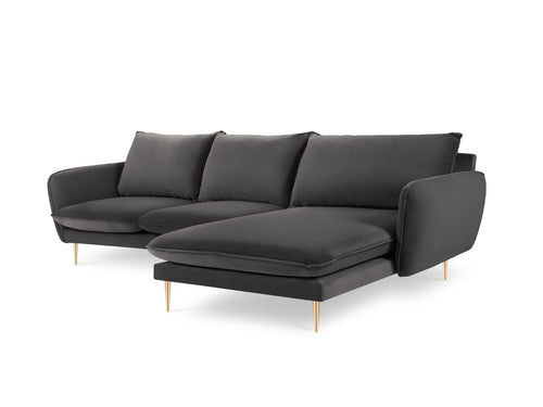 Cosmopolitan Design rechter hoekbank Vienna 5-zits, flueel, donkergrijs - 170x255x95cm