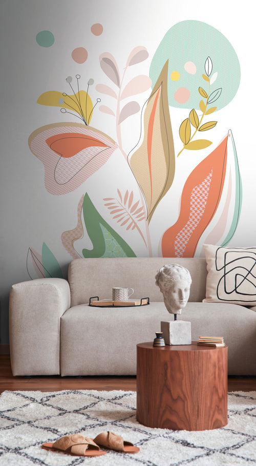 Livingwalls fotobehang bloemen meerkleurig, wit, groen, oranje en geel - 159 x 280 cm - AS-392111 - vtwonen shop