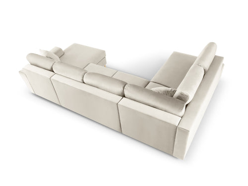 Cosmopolitan Design Links panoramische slaapbank met opbergdoos Kyoto 7-zits, flueel, lichtbeige - 194x313x88cm