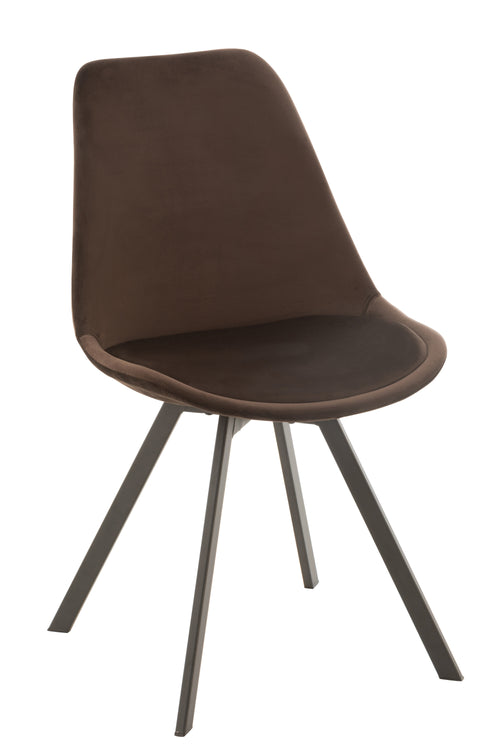 J-Line stoel Helene - metaal/textiel - donkerbruin - 2 stuks