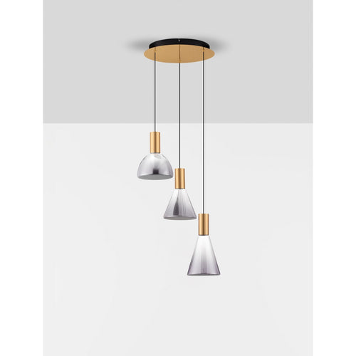 Nova Luce VOI Hanglamp met clusterdesign, rookkleurig messing en goudkleurige Triac dimbare LED 24W 720lm 3000K
