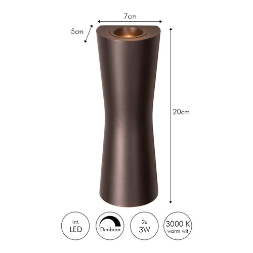 Atmooz wandlamp Thiery - geborsteld brons - 7 x 5 x H 20 cm - geïntegreerde led