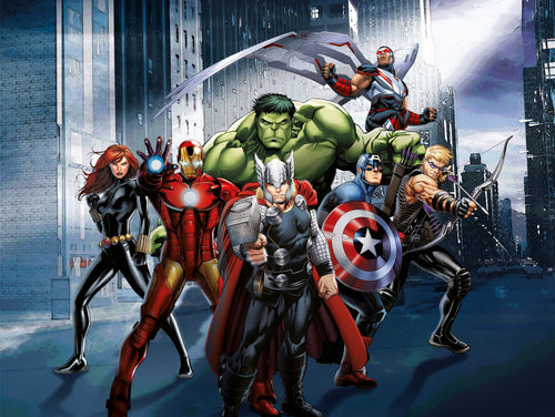 Sanders & Sanders fotobehang The Avengers blauw, groen en rood - 375 x 270 cm - 601034