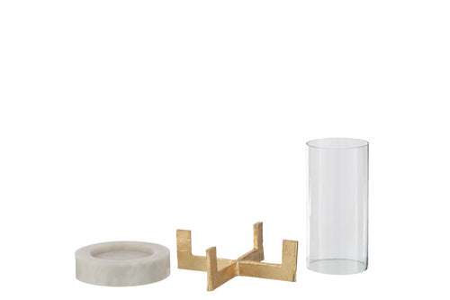 J-Line windlicht Voet - marmer/metaal - grijs/champagne - small