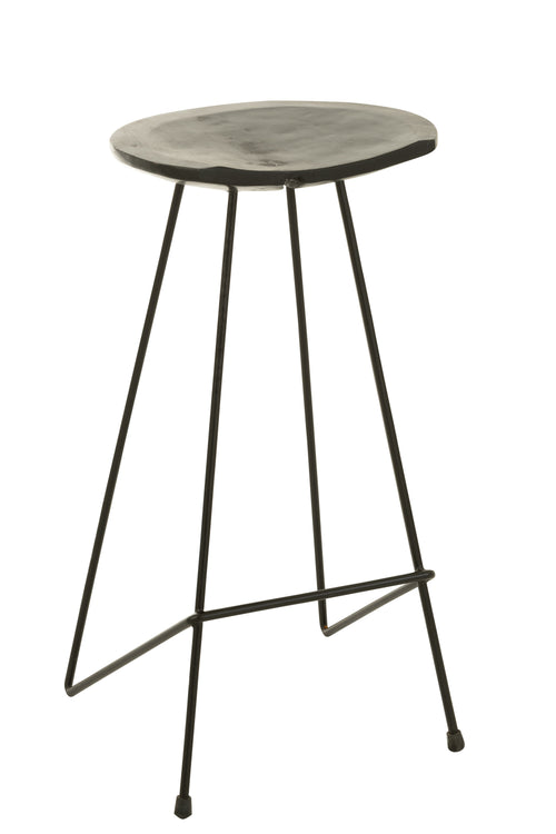 J-Line barkruk - hout/ijzer - zwart