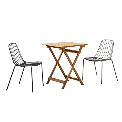 Tikamoon Tuinset van massief acaciahout en metaal, 2 stoelen - Zwart