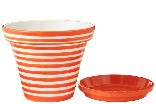 J-Line bloempot Granada Stripes Handmade + Painted - keramiek - oranje - extra large - Ø 50 cm